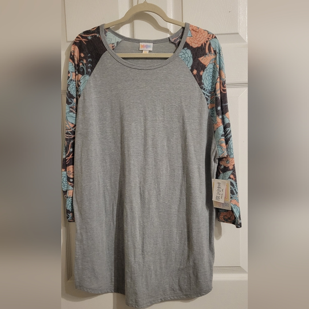 Gray and Floral Long Sleeve Top